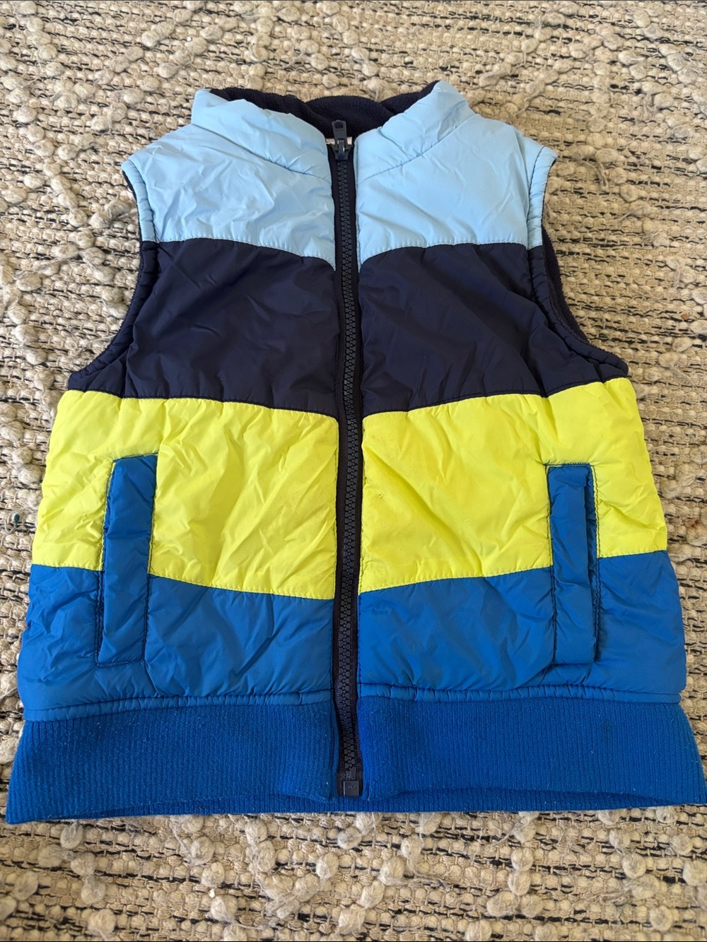 Gymboree Colorblock Puffer Vest in Light Blue, Navy, Yellow, Royal Blue